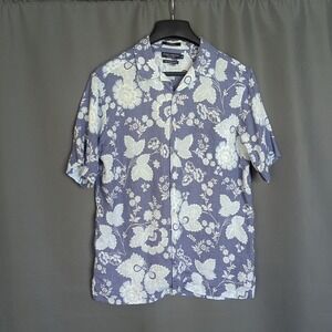 Daniel Cremieux 100% Linen Floral SS Button-Up Shirt – Blue & White – Men's